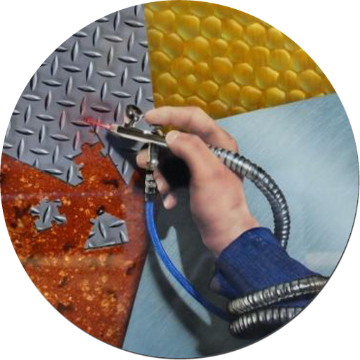 Laserbrushing Tischanpassung mit Airbrushpistole auf unterschiedlichen Untergründen.